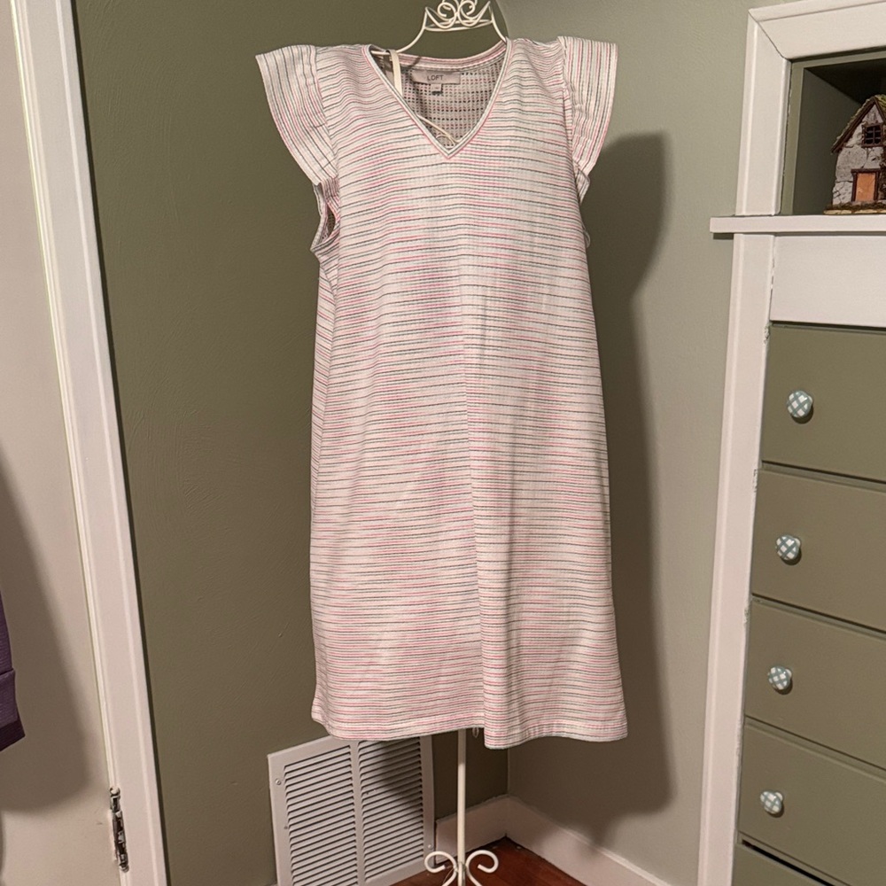 Loft striped summer dress with flutter sleeves.